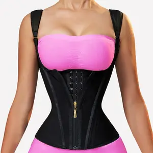 Women's Waist Trainer Corset - Adjustable Straps, Steel Frame Support, Double Compression Shaping, Zipper Closure, Smooth Latex Fabric Corset Shapewear