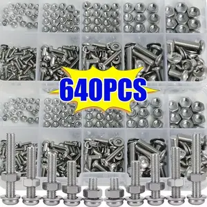 640pcs Heavy-Duty Carbon Steel Hex Bolt & Nut Assortment Kit with Nickel Plating - M2/M2.5/M3/M4/M5 All-Purpose Fasteners Suitable for Automotive Repair, Furniture Restoration, DIY Projects - Ideal for Mechanics, Woodworkers & Hobbyists