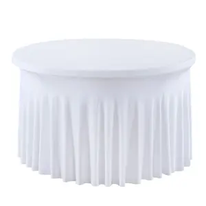 Stretchy Spandex Round Tablecloth with Skirt, Wrinkle-Free Iron-Free Thick Table Cover for Wedding, Birthday Party, Banquet, Dessert Table, Home Dining, Event Decor, Party Decoration