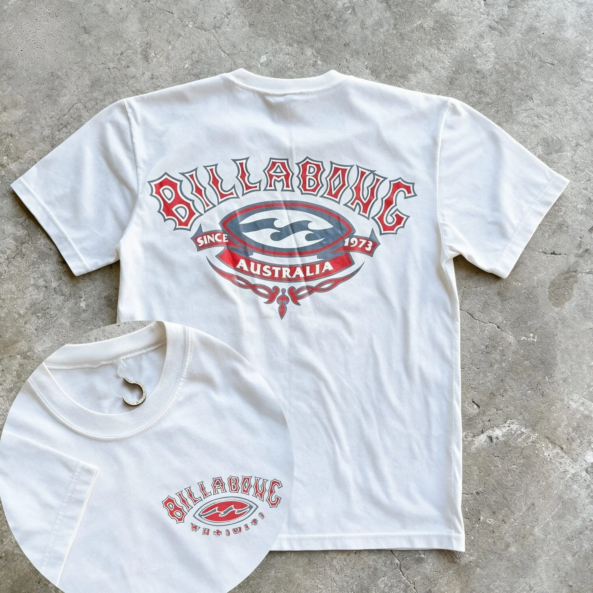 (2 side) Vintage 90’s Navy Billabong Australia Tee for Men Women, Retro Surf T-shirt by Y2K Retro USA, Soft Daily Casual Wear, USA-Made & Printed Apparel