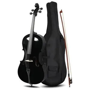 Full-Size Cello, Beginner Cello 4/4, Acoustic Cello Set with Portable Bag, Bow, Rosin, Bridge, Adults & Kids String Musical Instruments(Black)