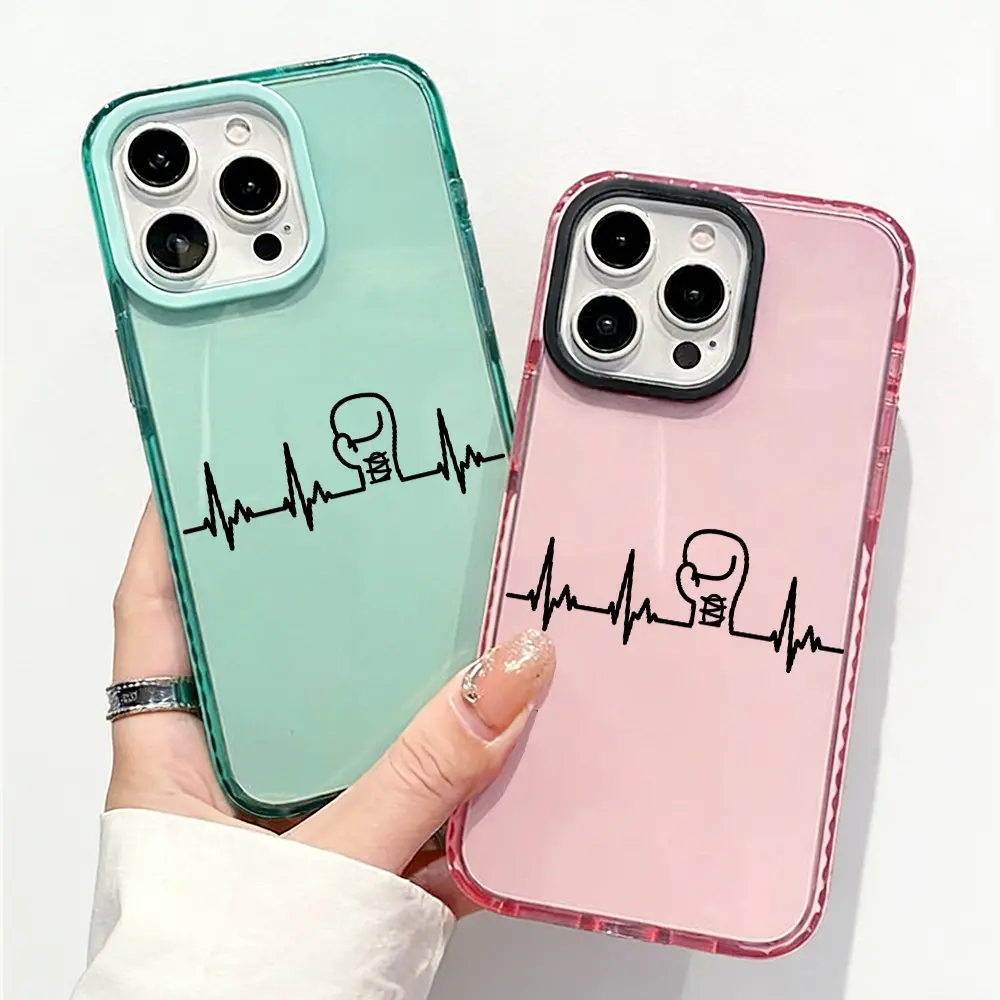 Simple Heartbeat and Boxing Pattern Phone Case For iPhone 17 Pro Max 17Air 16 15 Plus 14 13 12 11 Soft Anti-Yellowing Shockproof Ultra-thin Silcione Crystal Mobile Phone Casing Cover