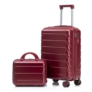 14"/20" Luggage Set 2 pcs/set in ABS Spinner Wheel , with Combination Lock,14" Cosmetic Case (WINE RED)