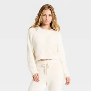 Women's Valentine's Day Embossed Boucle Sweatshirt - JoyLab Cream XL