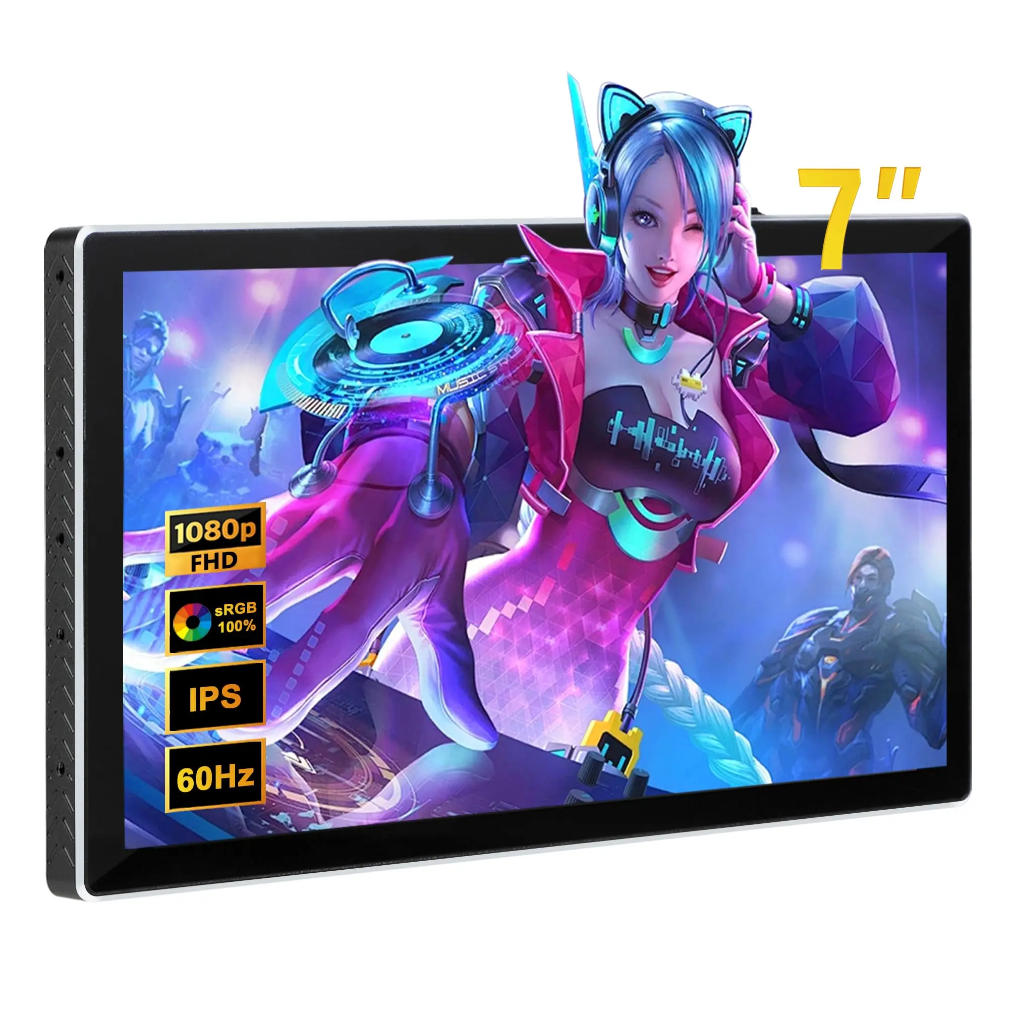 Wisecoco 7-Inch IPS Touch Screen Portable Monitor, 1080P 1920x1080 60Hz 2ms Response Time LCD, 178° Full Viewing Angle Ultra-Thin Lightweight USB-C HDMI Second Screen for Movies, Game Console, Laptops, Speaker-Compatible, Work
