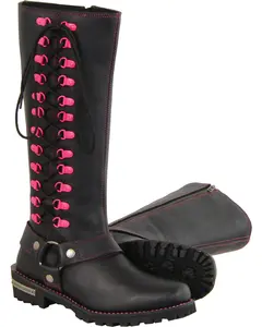 Milwaukee Leather Women's 14" Fuchsia Accent Lacing Boot Square Toe - Mbl9367