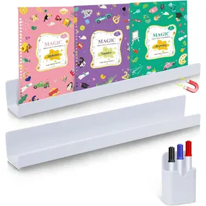 2 Pack Magnetic Book Shelf for Whiteboard Classroom - Upgraded Version Magnetic Shelf for Organizing Books on Whiteboards - Includes 1 Pack Magnetic Pen Case (White)
