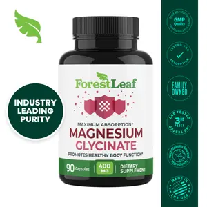 Forest Leaf Pure Magnesium Glycinate 400mg Serving - High Absorption Magnesium Glycinate - Mag Bisglycinate for Bones, Muscles, Nerves, Sleep, Relaxation & Heart Health, Non GMO & Gluten Free 90 Capsules Supplement Fitness bone health vegan