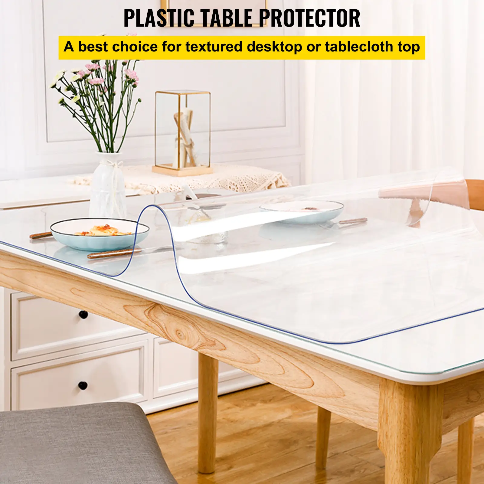VEVOR Plastic Table Cover 40 x 80 Inch, 1.5 mm Thick Clear Table Protector, Rectangle Clear Desk Mat, Waterproof & Easy Cleaning for Office Dresser Ni