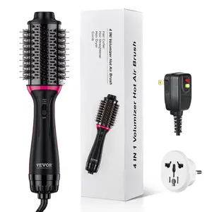 【Father's Day】VEVOR Hair Blow Dryer Brush, 4 in 1 Ionic Hair Styler and Volumizer with Electroplated Titanium & 2.56" Ceramic Coating Oval Barrel, Dual Voltage 110V/240V Hot Air Styling Brush for Salon Home Travel