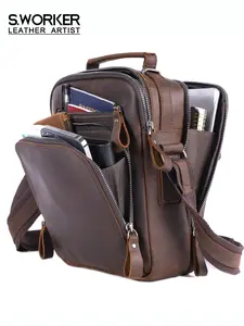Genuine Leather Messenger Bag for Men Casual Men's Versatile Crossbody Bags for Work Business Vintage Crazy Horse Leather Shoulder bag