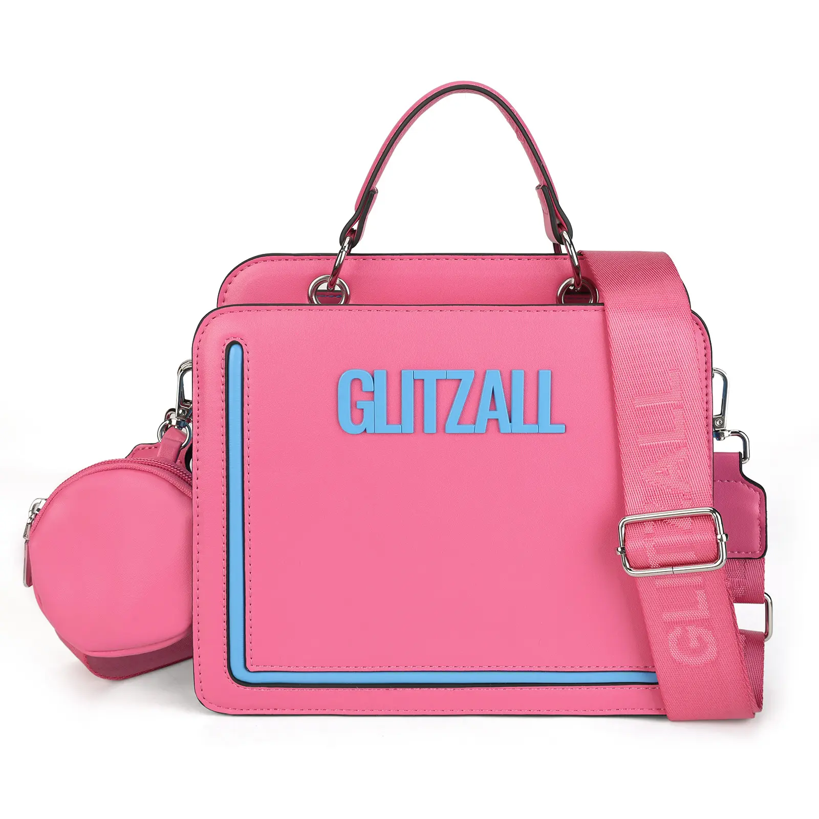 Women's color-blocked logo tote bag with detachable clutch + adjustable shoulder strap + zip closure