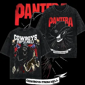 [$$$ROCKLIFE] Pantera Cowboys From Hell Retro Unisex Acid Washed Hoodie T-Shirt – 90s Records Rock Groove Metal Cotton Washed Tee, Groove Metal Rock Band Washed Shirt, Oversized Vintage Tee, Heavy Metal Merch, Gift for Rock Fans