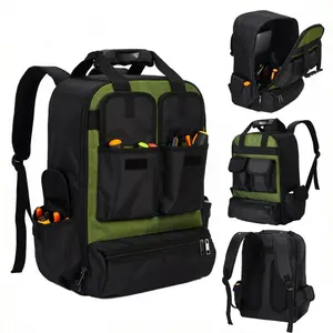 Tool Backpack, Heavy Duty Tool Bag, Large Empty Toolbag Organizer with Waterproof Molded Hard Bottom, Utility Tool Laptop Storage Back Pack, HVAC Technician Electrician Construction Men Dad Gift