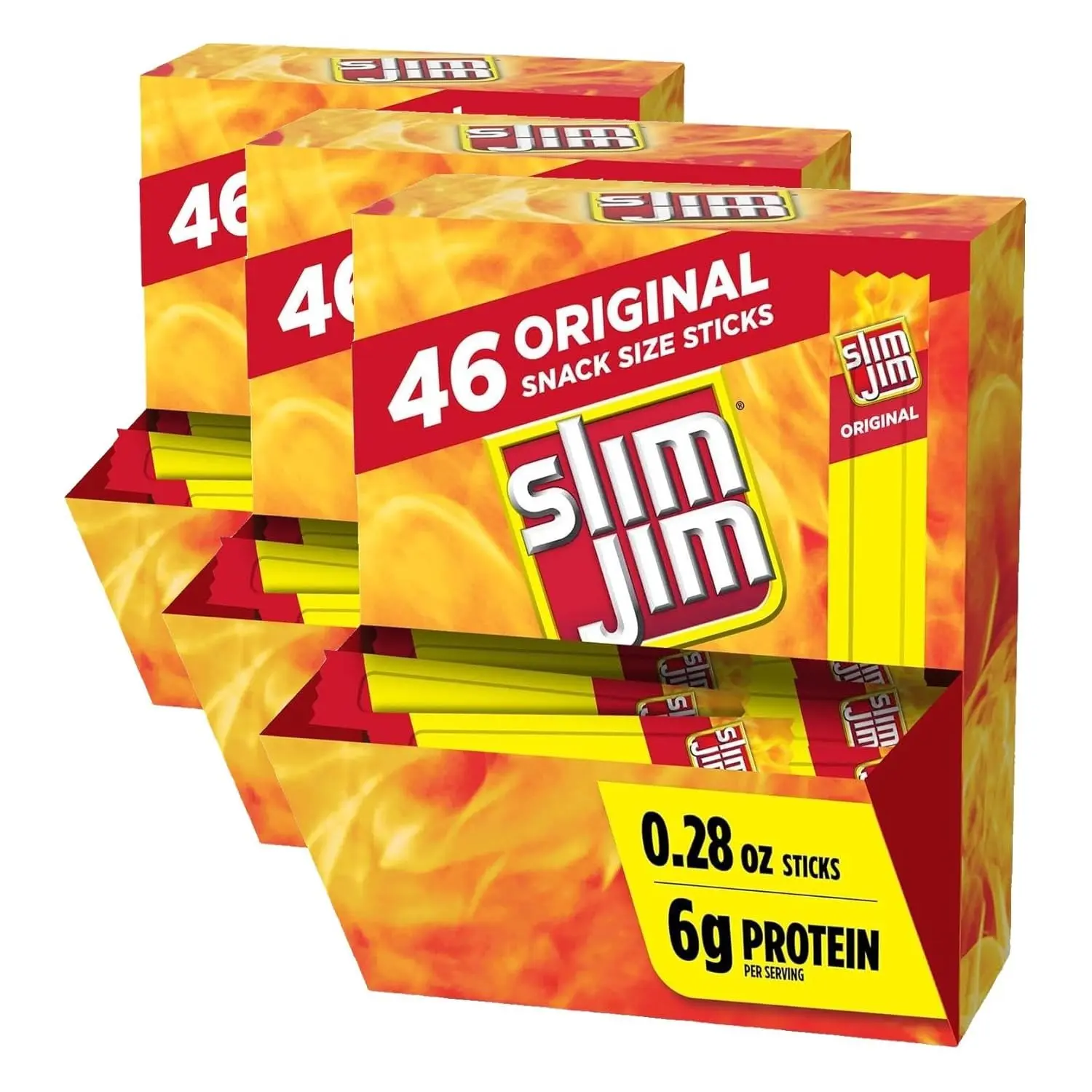 Slim Jim Smoked Meat Sticks, Original Flavor, 6g Protein Per Serving, Snack Size, 0.28 oz. (46 Count)