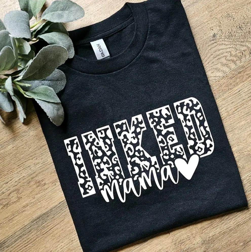 Cute inked mama popular cheetah print tattoos mama momlife motherhood tee