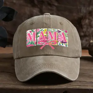 Retro washed cap baseball cap MAMA Mother's Day letter bow print Vintage retro adjustable cross-border holiday gift sun protection