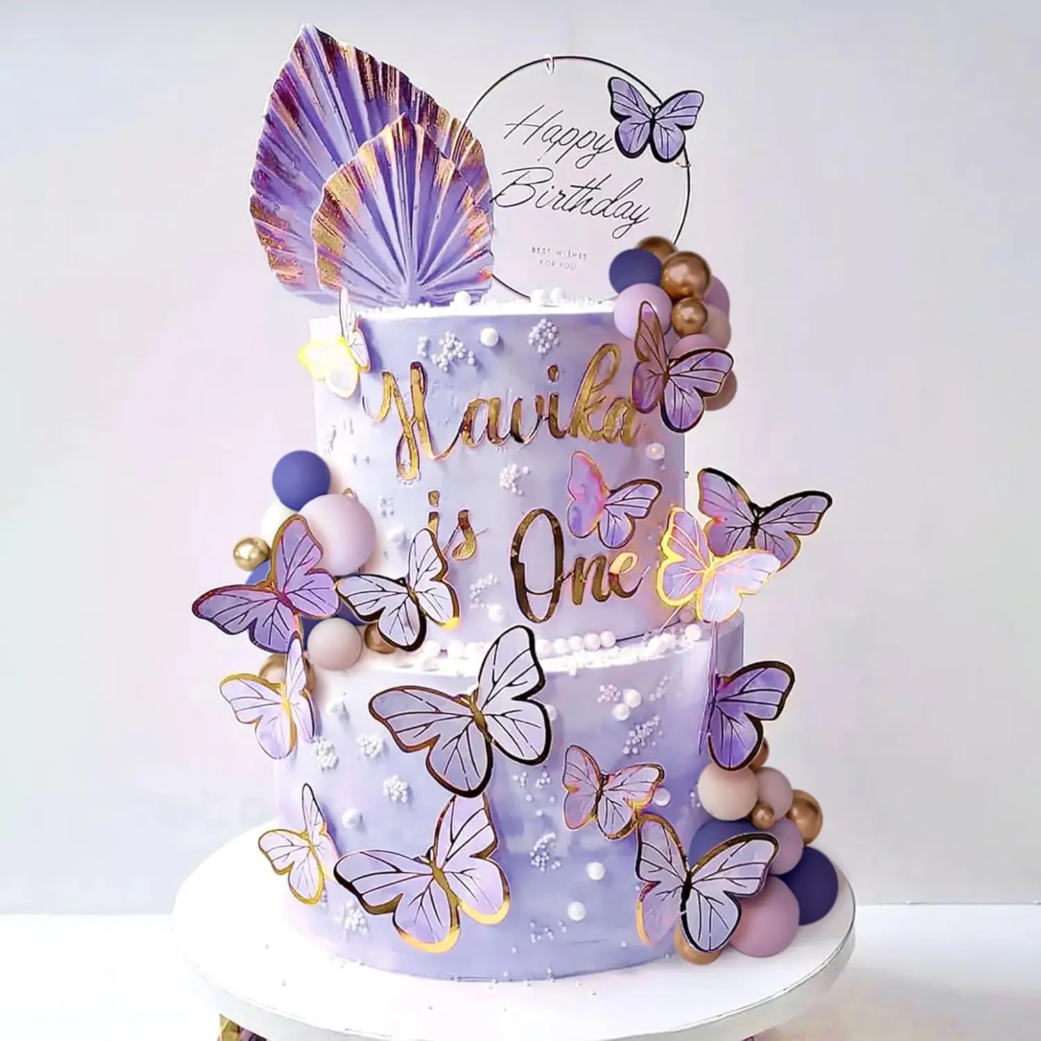 47PCS Purple Butterfly Cake Topper,Butterfly Cake Decorations Include Cake Toppers Pink Gold Balls for Baby Shower Wedding Birthday Bridal Shower Party Decor(Purple)
