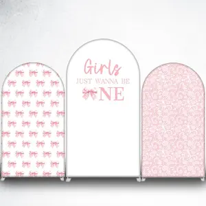 Pink Bow Pattern Arch Backdrop Cover for Coquette Baby Shower and Party