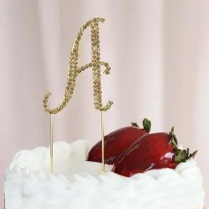 Rhinestone Cake Toppers 2.5" Gold Monogram Letter and Number Design - Stylish Wedding Cake Decorations