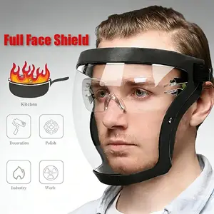 Transparent Visor - Adjustable Full-Face Protective Shield - Durable Plastic Safety Mask - Heat & Impact Resistant for Work, Kitchen, and Outdoor Use with Easy Drawstring Closure