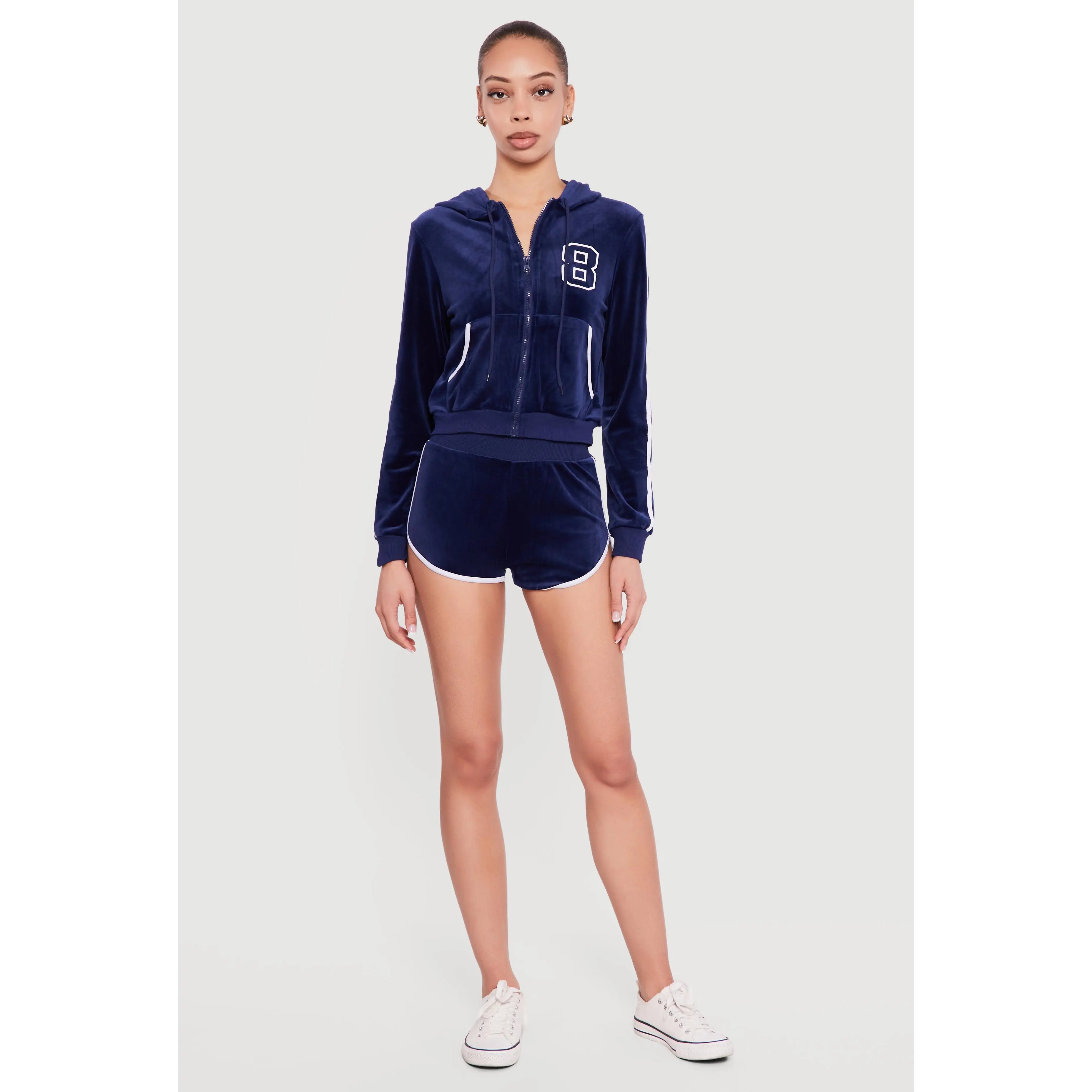 8 Graphic Zip Front Velour Hoodie