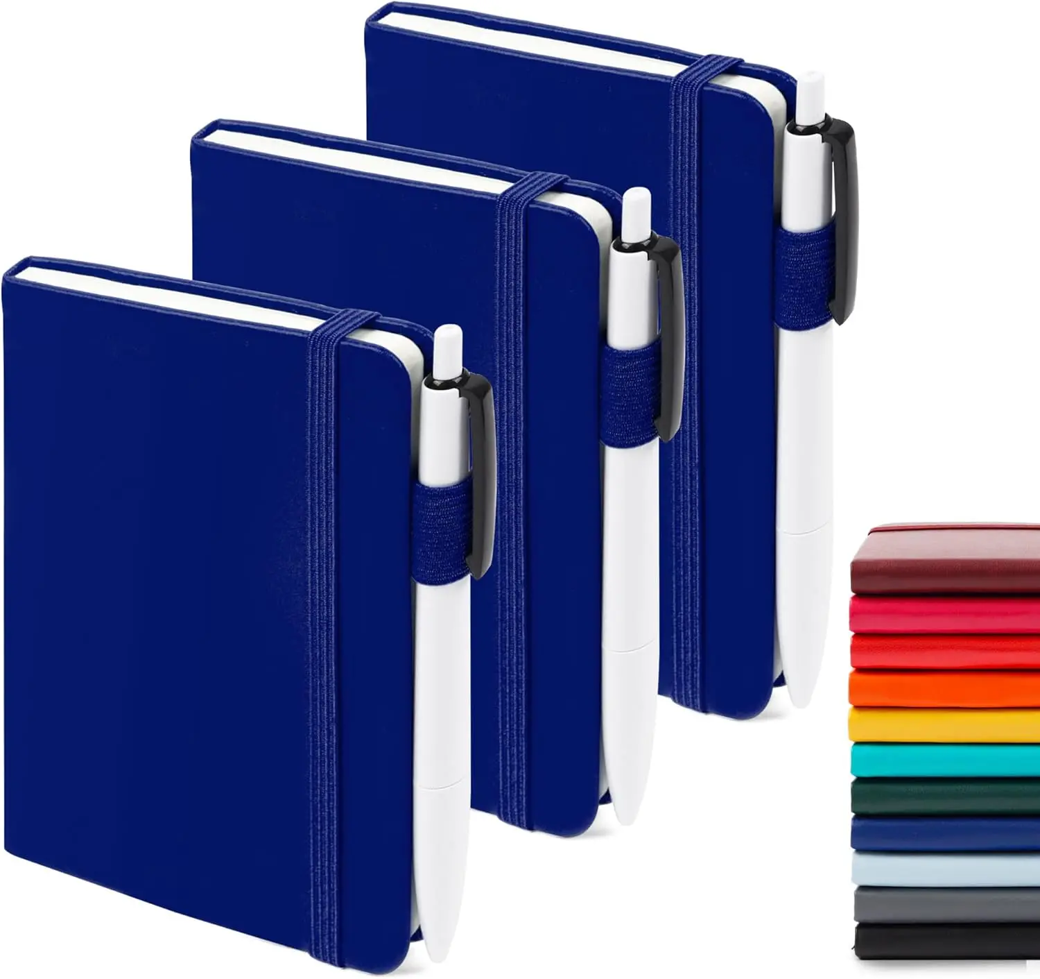 3 Pack Pocket Notebook Journals with 3 Black Pens, A6 Mini Cute Small Journal Notebook Bulk Hardcover College Ruled Notepad with Pen Holder for Office School S