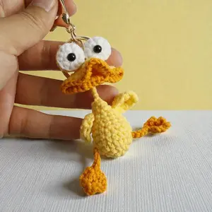 Mini Crochet Funny Duck & Frog Keychain, Handmade Knitted Animal Pendant, Shoulder Bag Charm Key