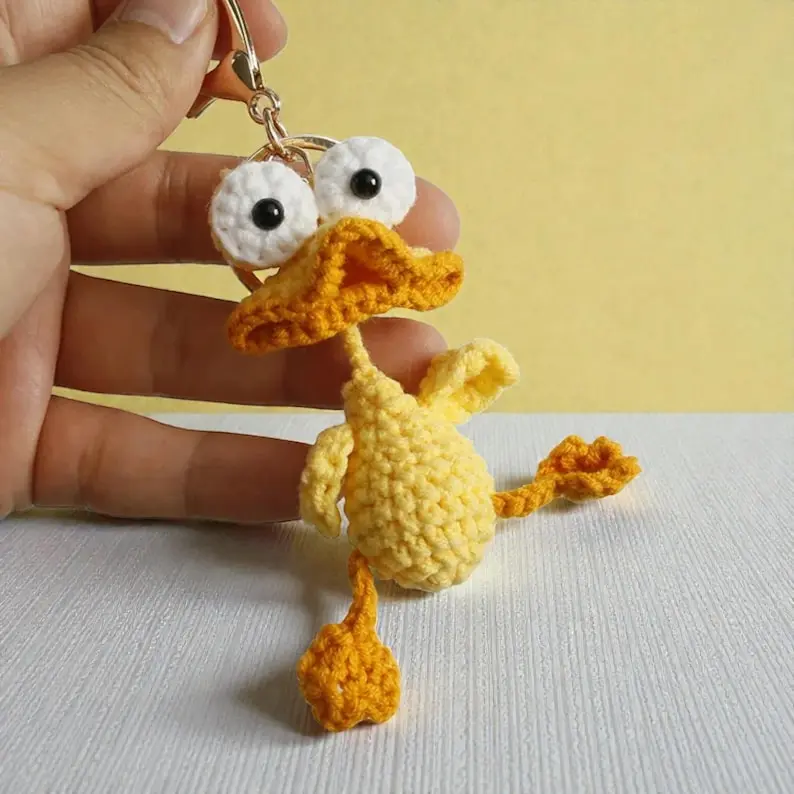 Mini Crochet Funny Duck & Frog Keychain, Handmade Knitted Animal Pendant, Shoulder Bag Charm Key