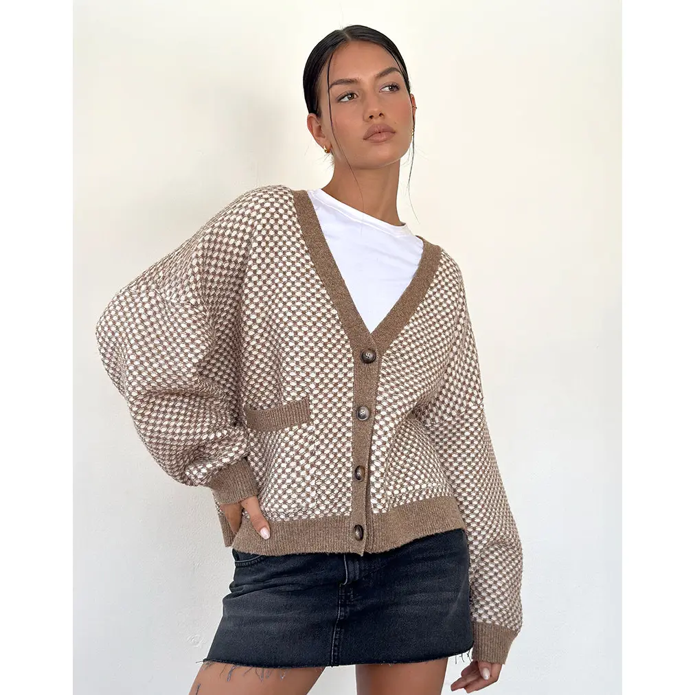 Danov Cardigan in Brown Gingham