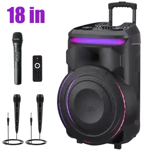 18" Portable Bluetooth PA Speaker Wireless Rechageable With LED Party Light Subwoofer Heavy Bass Karaoke DJ disco High Power Speaker Audio