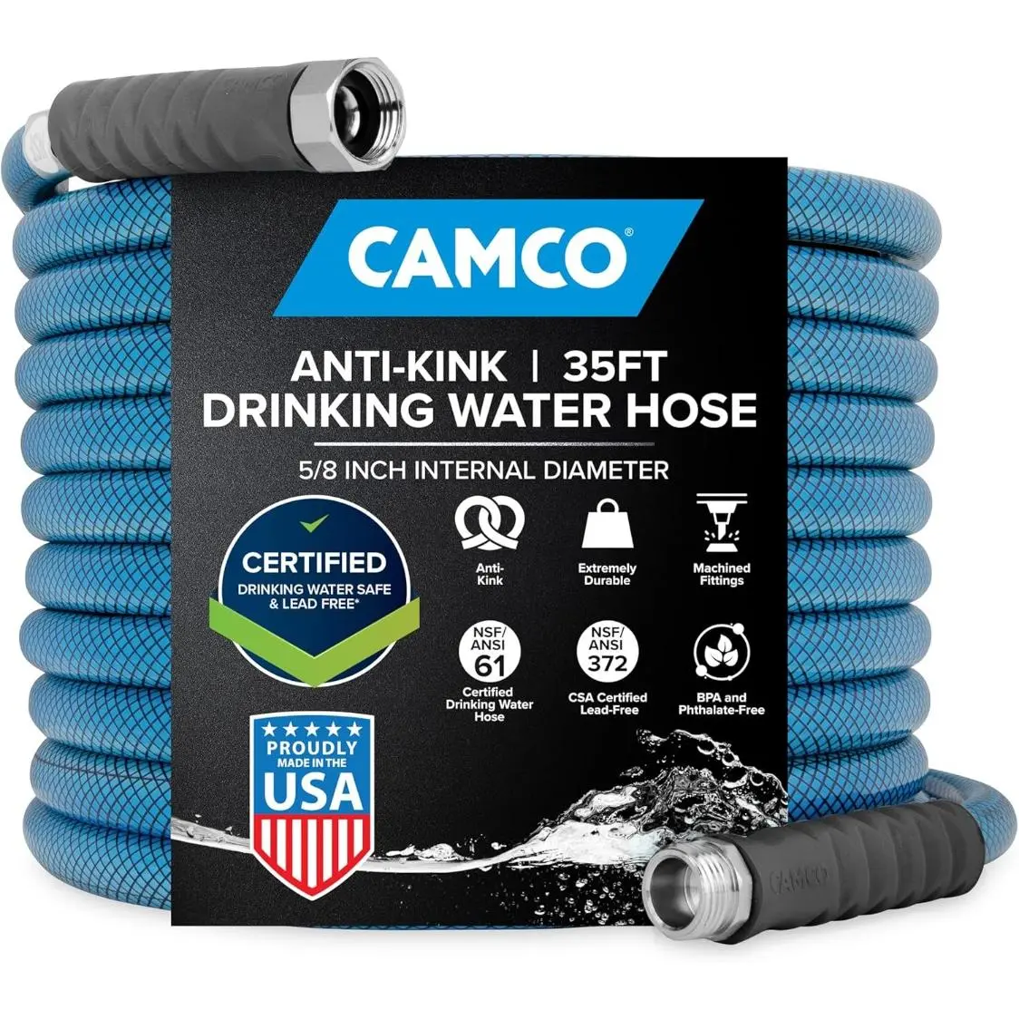 35-Foot Premium Camper/RV Drinking Water Hose-Features a Heavy-Duty No-Kink Design with Strain Relief Ends & 5/8-Inch Inside Diameter-NSF Drinking Water Safe Certified (22843)