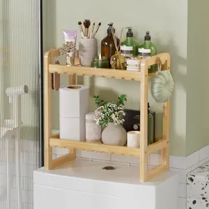 AmazerBath Bamboo Over The Toilet Storage Shelf, Bathroom Organizers and Storage Shelves, 2 in 1 Dual Stable Above Over Toilet Bathroom Shelf Home Storage Rack for Small Bathroom,  Household Space Saver