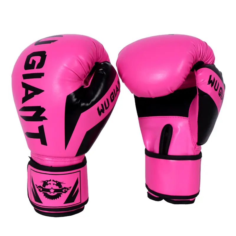 Unisex Lace-Up Leather Boxing Gloves - Bold Pink & Black Color Scheme, Multi-Size Boxing Equipment for All Ages with Secure Fit, Sparring & Punching Bag Fitness Training Gear, Muay Thai Gloves