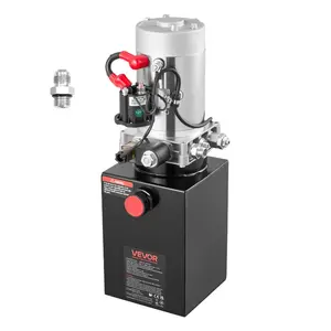 VEVOR 6 Quart Hydraulic Power Unit, Single Acting Dump Trailer Pump, 3200 PSI Max Relief Pressure 0.91 GPM Flow Rate, DC 12V Hydraulic Pump with Metal Reservoir for Dump Trailer Car Lifting, BlackVEVOR Super Brand Day
