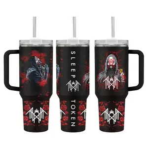 Sleep Token 40 Oz Tumbler With Handle, Sleep Token Flamingo 40 Oz, 40 Oz Printed Tumbler, Gift For Fan, Travel Insulated Double