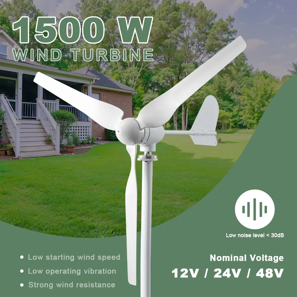 SMARAAD Horizontal Wind Generator, 1500W Wind Energy Device with 3 Rotor Blades, Cast Aluminum Alloy Housing, 12V/24V/48V Nominal Voltage, Low Noise, Free MPPT Controller, US Warehouse Off Grid Supplies for Household Use