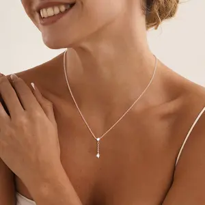 LEXODY Dainty Y Drop Necklace Gold Tone CZ Sparkle Delicate Chain Minimalist Chic Everyday Glam Jewelry Waterproof & Rust Proof Gift for Birthday Valentine's Day Gold Pendant