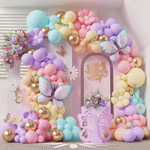 Daisy Butterfly Balloon Garland Arch Kit with Pastel Macarone  Blue Yellow   Latex Balloons for Birthday Party Wedding Decorations (Macarone)