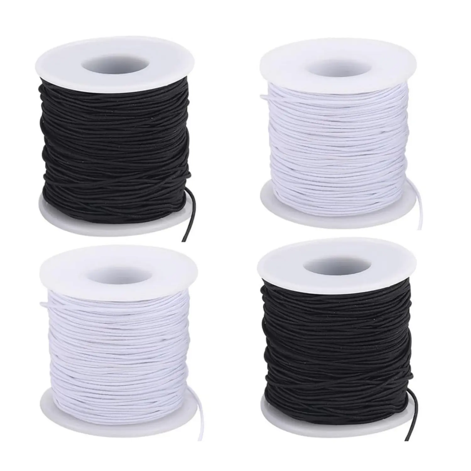 1 mm Stretchy Nylon Elastic Cord - 4 Rolls (2 Black, 2 White, 55 yd/Roll) Sturdy High Elastic String for Beading Making, Bracelets, Hair Ties, Drawstring Bags, DIY Projects - Home Improvement Building Supplies Accessory, Accessories For Beading