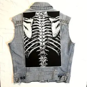 1PC Spine Skeletons Printed Large Back Patch Chest Radiograph Dtf Iron On Patches For Clothes Jacket Ribcage Bones Goth DIY Gift, Halloween