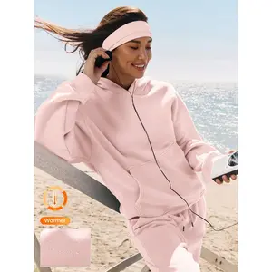 GLOWMODE Heavyweight Fleece Cozy Joy Plush Soft Warm Pocket Embroidered Oversized Pullover Hoodie Sweatshirt Autumn Winter Outdoors Daily Casual Wear