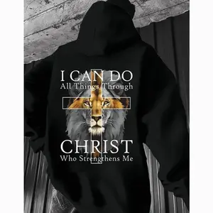 Men’s "I Can Do All Things Through Christ" Lion Graphic Hoodie - TikTok Trending Faith Vibe Style | Casual Essential