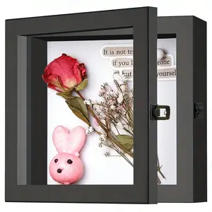 Shadow Box Frame 8x8in Empty 3cm Display Case, Wood Color Wall Mount Table Placement, DIY Craft Dry Flowers Photos Gift
