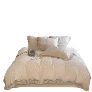 European Craft Tassel Edge Duvet Cover Solid Color Cut Flower Square Wave Bedding Set