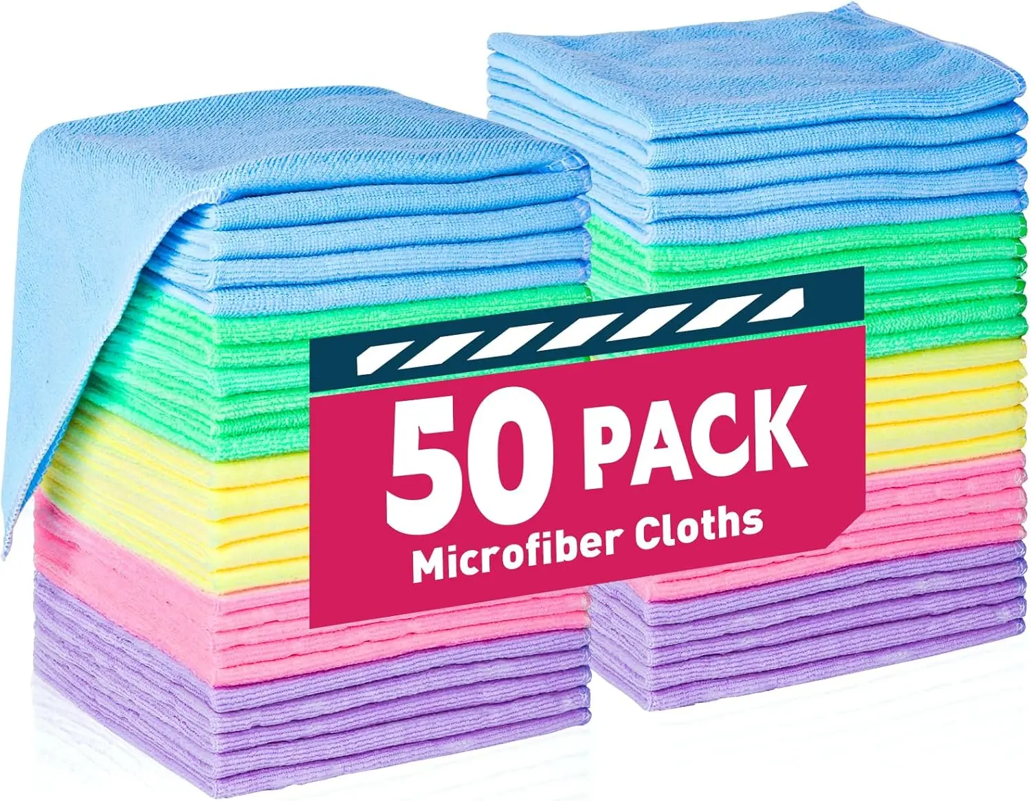 Microfiber Cleaning Cloths 50 Pack,  Towels Bulk for Cars & Home, Cleaning Rags Assorted (12x12 inches)