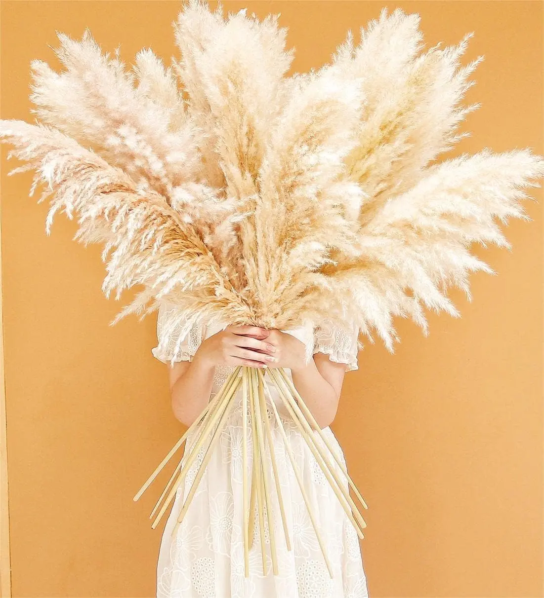 NortureFlora 40-Inch Tall Natural Dried Fluffy Pampas Grass, 20 Stems Farmhouse Artificial Flowers for Floor Vase, Boho Entryway & Living Room Decor
