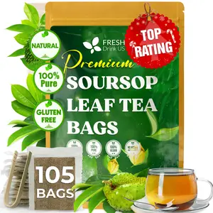 【FreshDrinkUS】 105 Premium Soursop Graviola Leaf Tea Bags, The Finest Soursop Tea, 100% Natural and Pure, Handmade, Made With Natural Materials-Corn Fiber Tea Bag, Sugar/ Caffeine/ Gluten Free, Hoja Guanabana Tea
