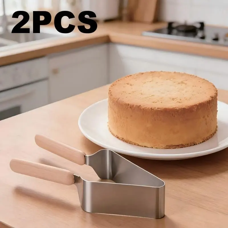 2PCS Stainless Steel Triangle Cake Slicer & Transfer Clamp, Ergonomic Handle Cake Separator Cutter, Commercial Baking Tool for Hotel Bakery, Perfect for Cheesecake, Pizza, Bread, Christmas Halloween Wedding Birthday Party Dessert Making