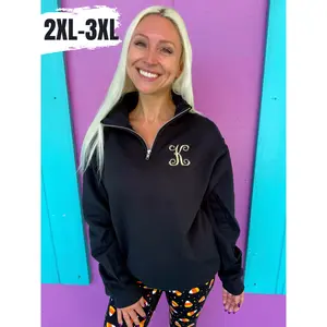 Black & Gold Embroidered Initial Quarter Zip Pullover (2XL-3XL)